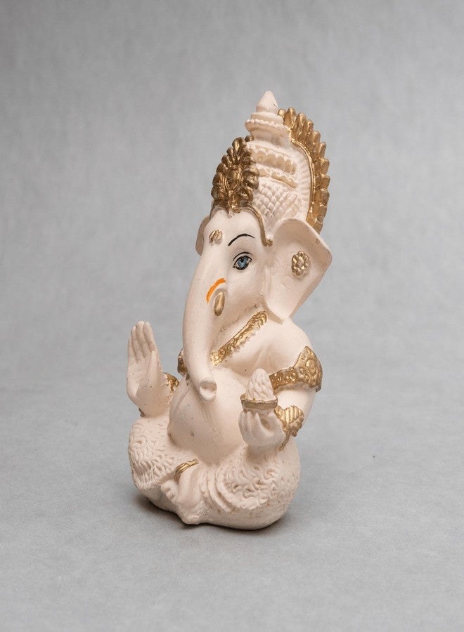 Dev Aastha Lord Ganesha Idol for Car Dashboard, Home Decor & Pooja | Resin Gold Plated Ganpati Murti | 3.5 Inch Ganesh Statue for Gift, Diwali, Housewarming, Baby Shower, Mandir Decor, Peach Ivory,P-1 - Image 5